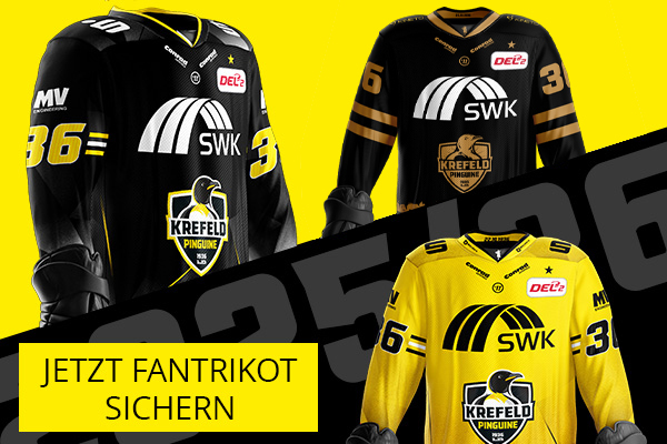 Saisontrikots Heim und Auswärts der Krefeld Pinguine 2025-26